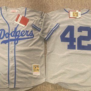 Mitchell & Ness Gray and Blue Jackie Robinson Dodgers Jersey